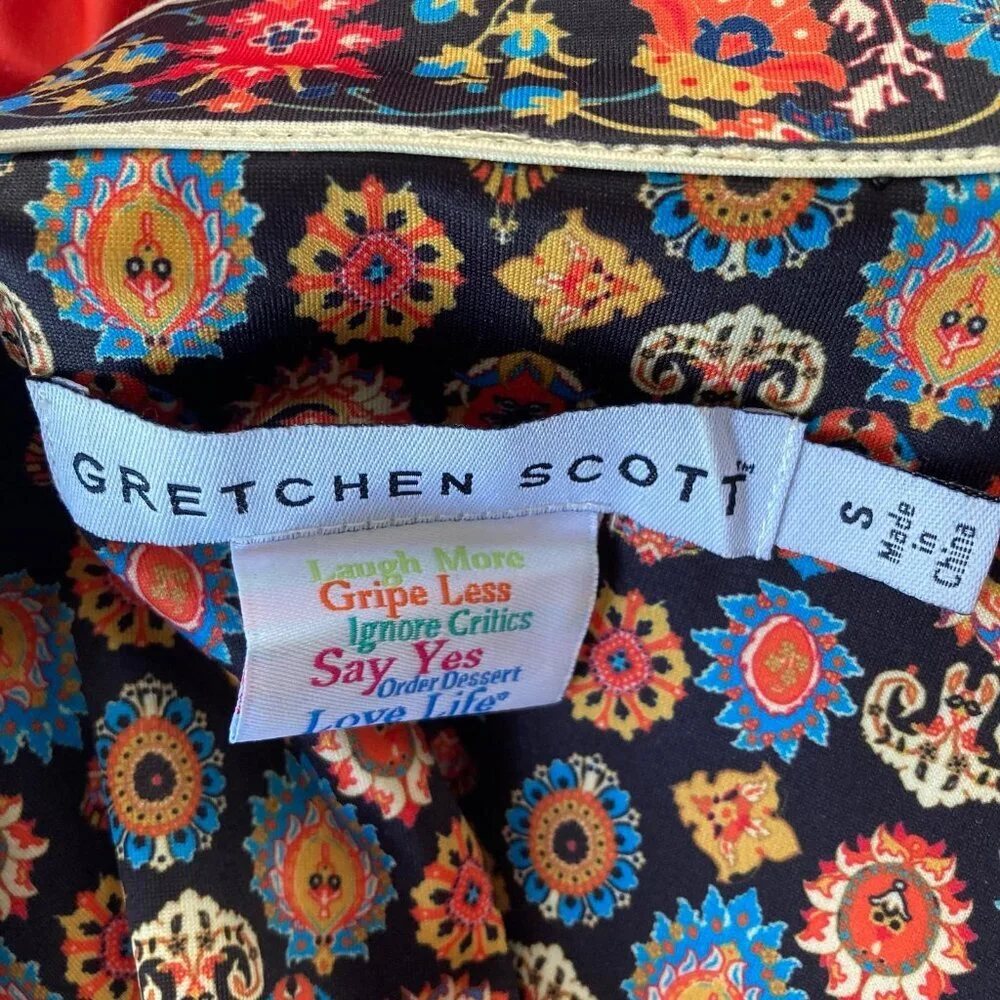 GRETCHEN SCOTT JERSEY MANDARIN DRESS MAGIC CARPET BLACK MULTI $189 Womens Small - Picture 9 of 11